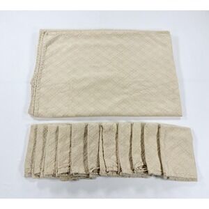 Tommy Bahama Tablecloth & 12 Napkin Set Khaki Diamond Matelasse Textured Cotton